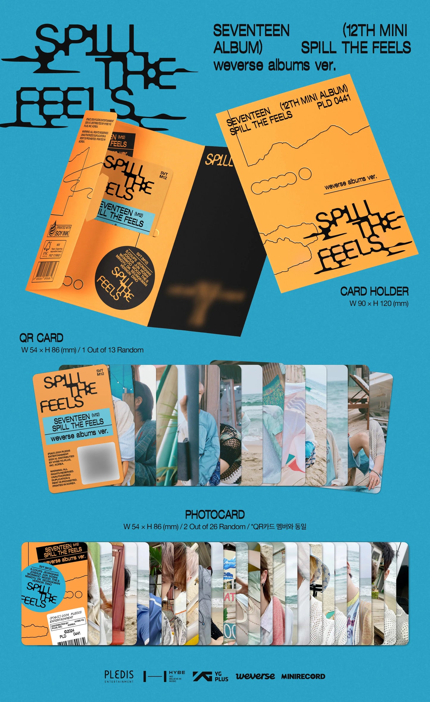Seventeen - 12th Mini-Album 'SPILL THE FEELS' (Weverse Albums Version) + Apple Music POB Logo Bookmark