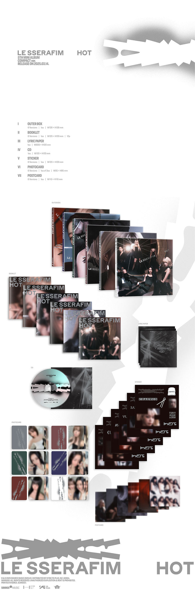 LE SSERAFIM - 5th Mini-Album 'HOT' (Compact Version) + Soundwave POB Photocard