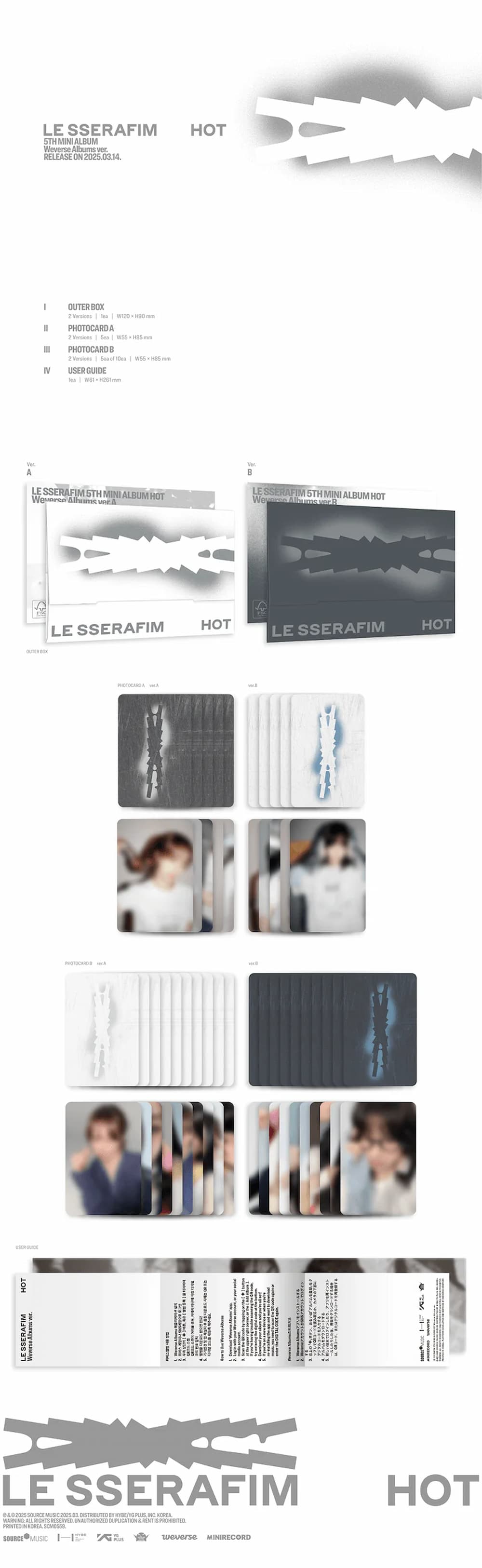 LE SSERAFIM - 5th Mini-Album 'HOT' (Weverse Album Version) + Soundwave POB Mini Poster
