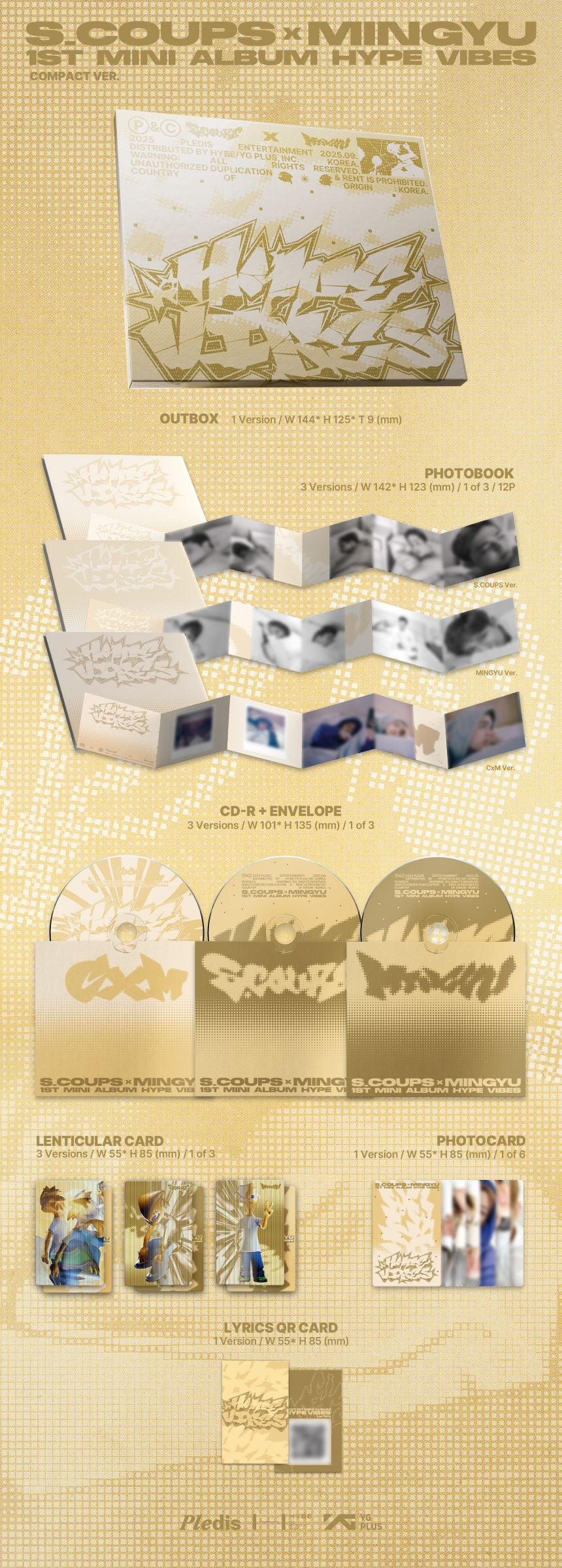 Seventeen - CxM (S.COUPS X MINGYU) - 1st Mini Album 'HYPE VIBES' (Compact ver.) + SOUNDWAVE POB Polaroid Photocard