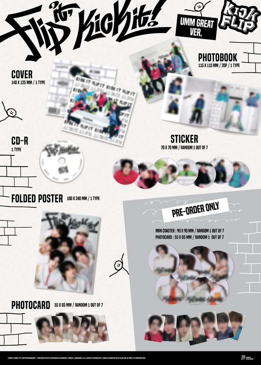 KickFlip - 1st Mini-Album 'Flip it, Kick it!' (Umm Great Version) (Digipack) + Apple Music POB Photocard