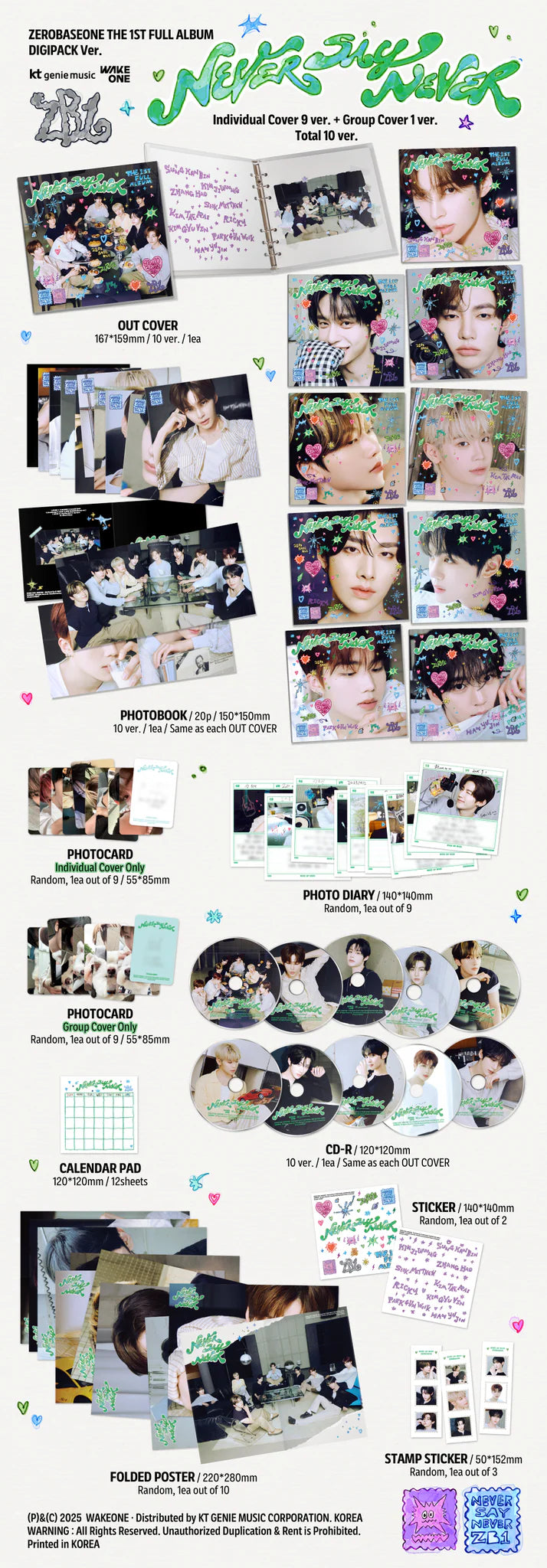 ZEROBASEONE - 1st Full Album 'Never Say Never' (Digipack ver.) + Apple Music Photocard POB