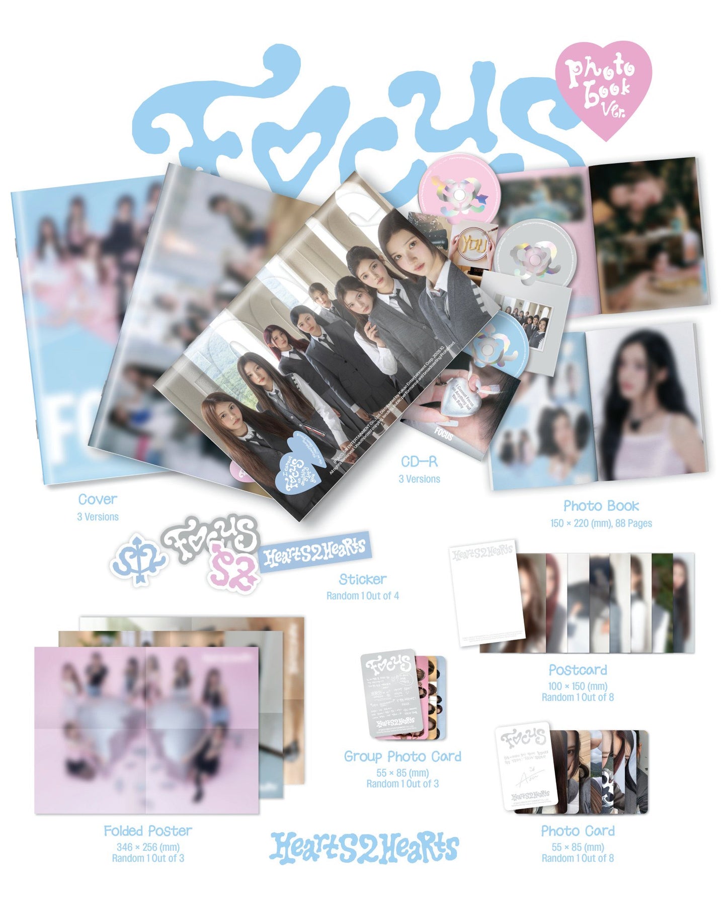 Hearts2Hearts - 1st Mini Album 'FOCUS' (Photobook Ver.) + Apple Music Photocard POB