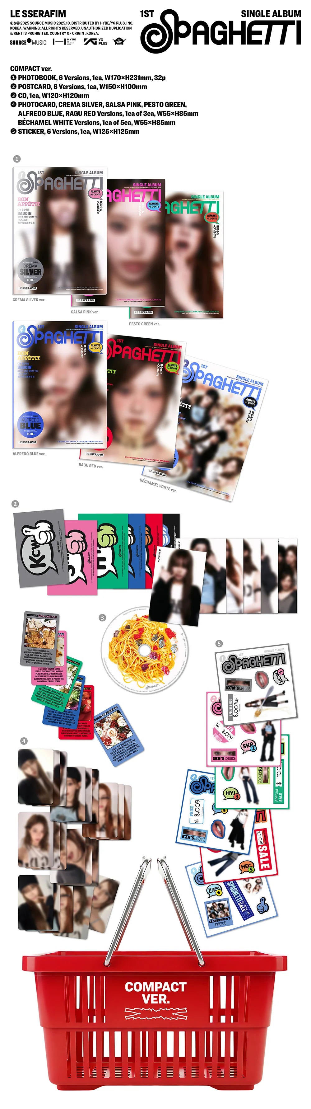 LE SSERAFIM - 1st Single Album 'SPAGHETTI' (COMPACT ver.) + Apple Music Photocard POB