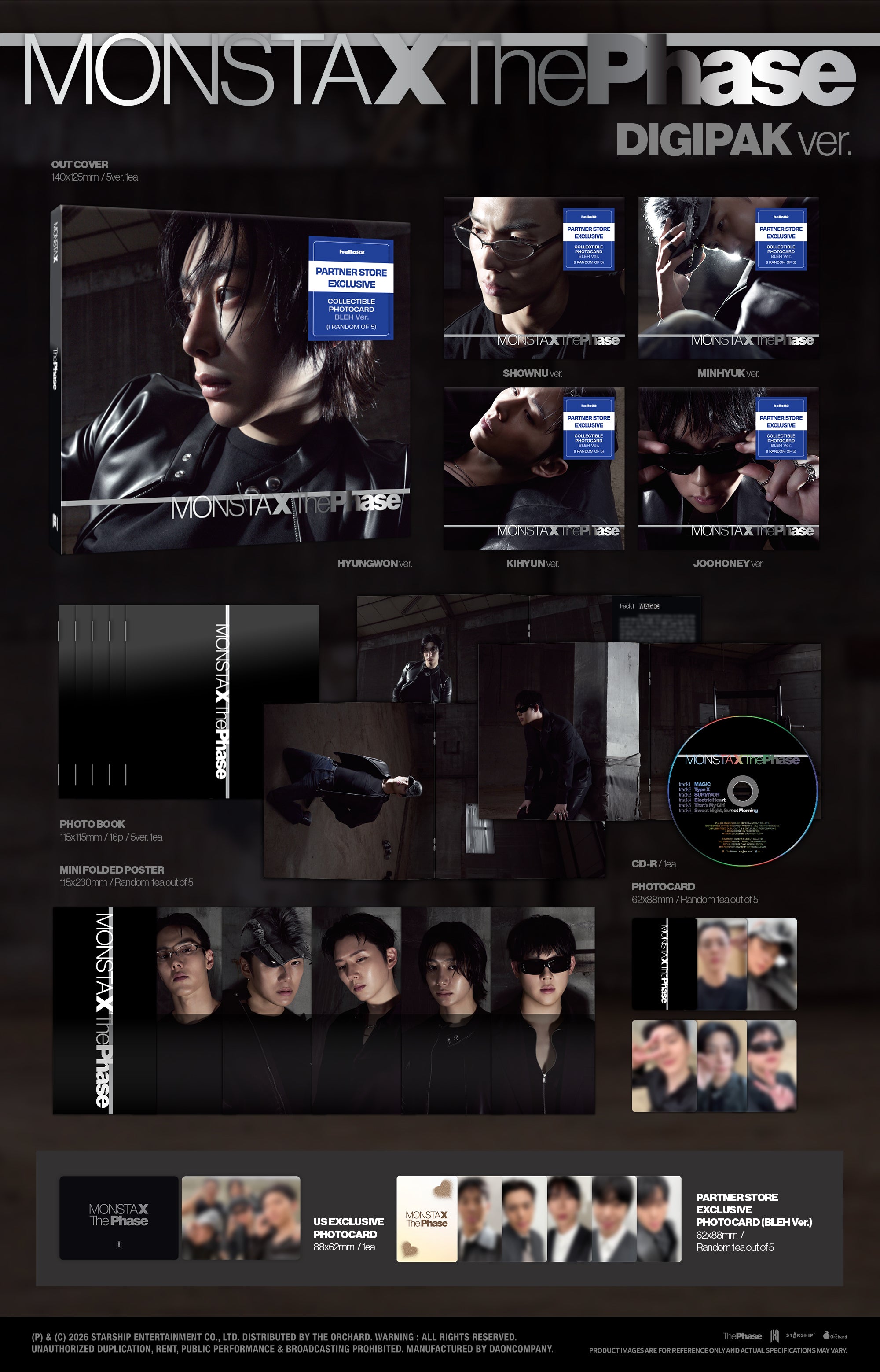 [PRE-ORDER] MONSTA X - 'The Phase' (DIGIPAK ver.) (hello82 PARTNER STORE Exclusive) (RANDOM)