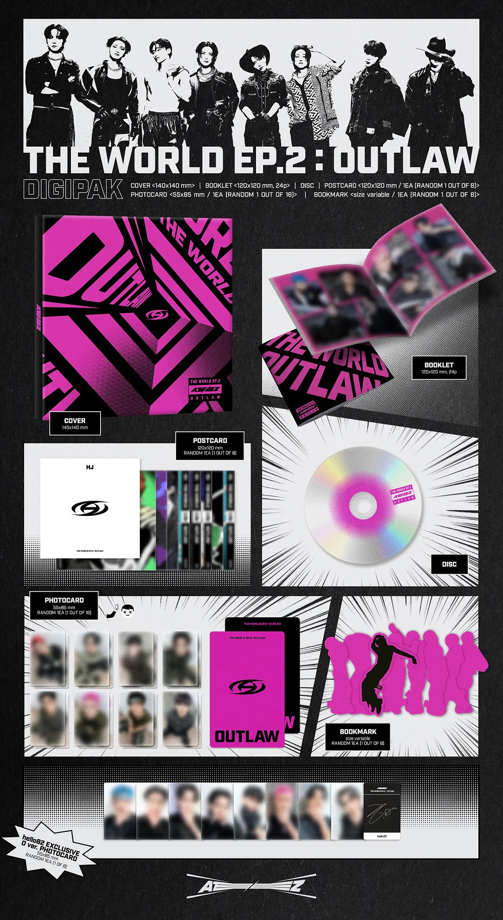 ATEEZ 에이티즈 - 9th Mini-Album 'THE WORLD EP.2 : OUTLAW' (Digipak Version) + Pop-up Exclusive Photocard