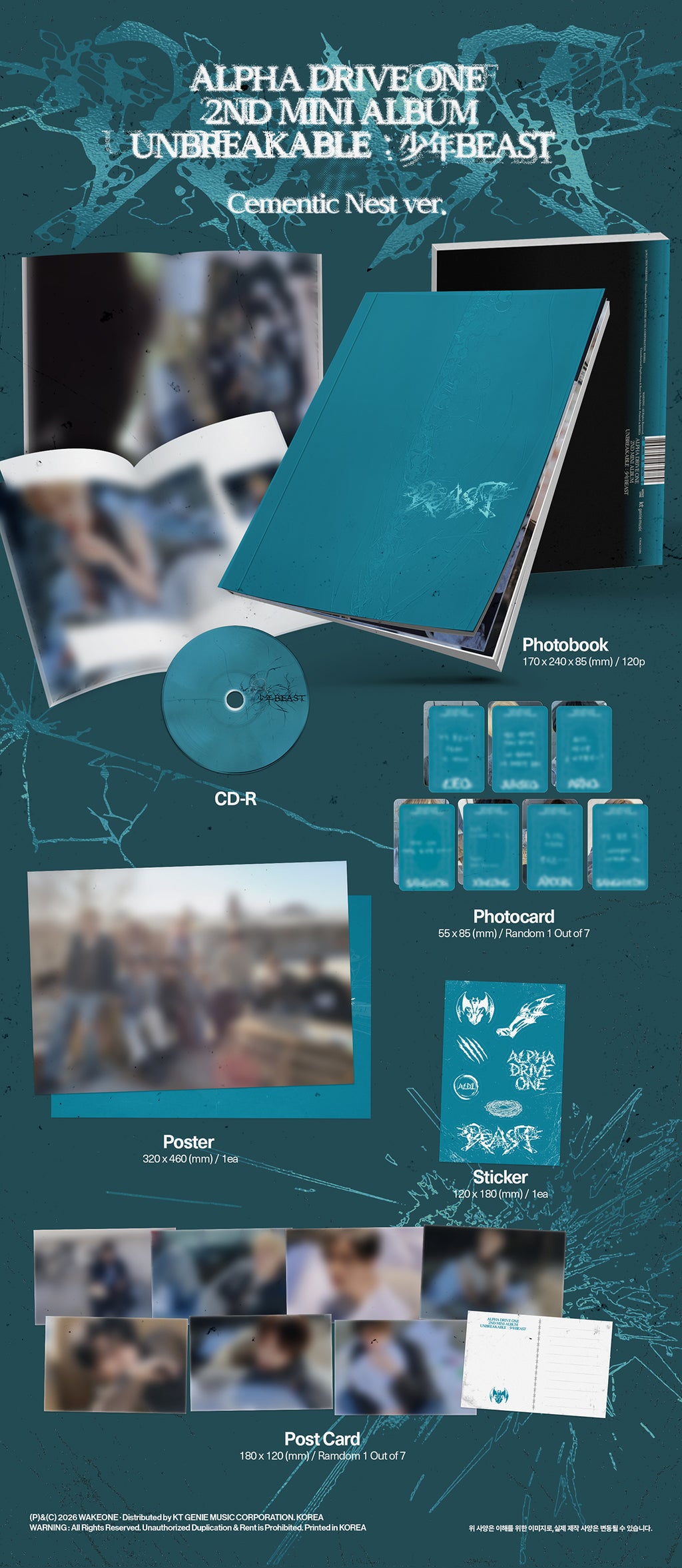 ALPHA DRIVE ONE - 2nd Mini Album 'UNBREAKABLE : 少年BEAST' (Cementic Nest Ver.) + Kpop2gether POB