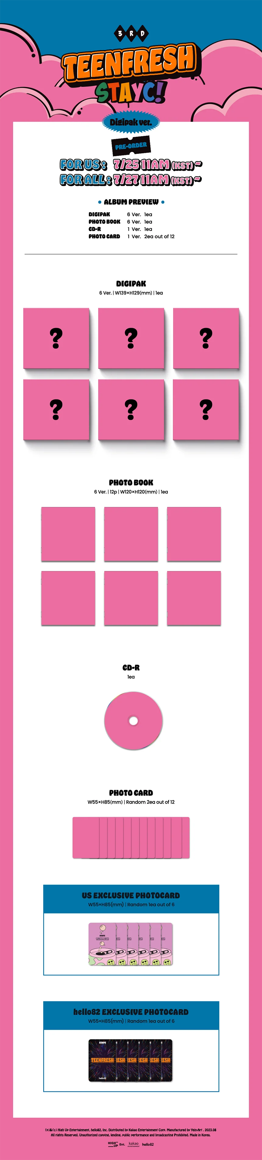 STAYC - 3rd Mini-Album 'TEENFRESH' (Digipak Version) (US Version) + Pop-up Exclusive Photocard