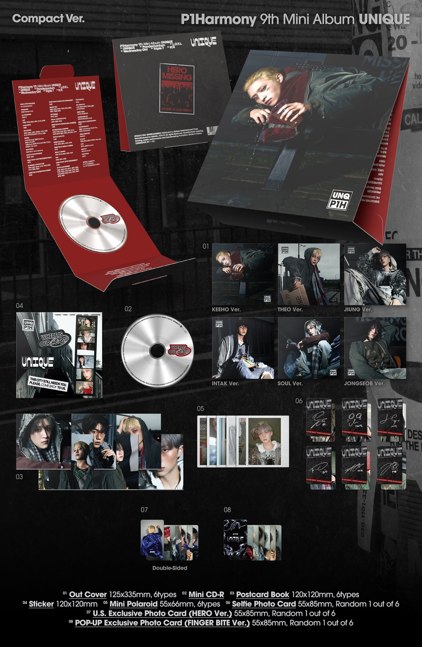 P1Harmony - 9th Mini Album 'Unique' (Member Compact ver.) (hello82 [POP-UP Exclusive])