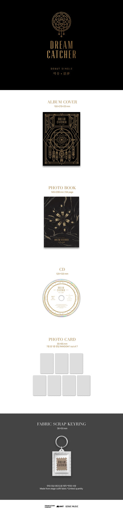 Dreamcatcher 드림캐쳐 - Debut Single '악몽(惡夢) Nightmare' (Re-Release) + First Press Fabric Scrap Keyring