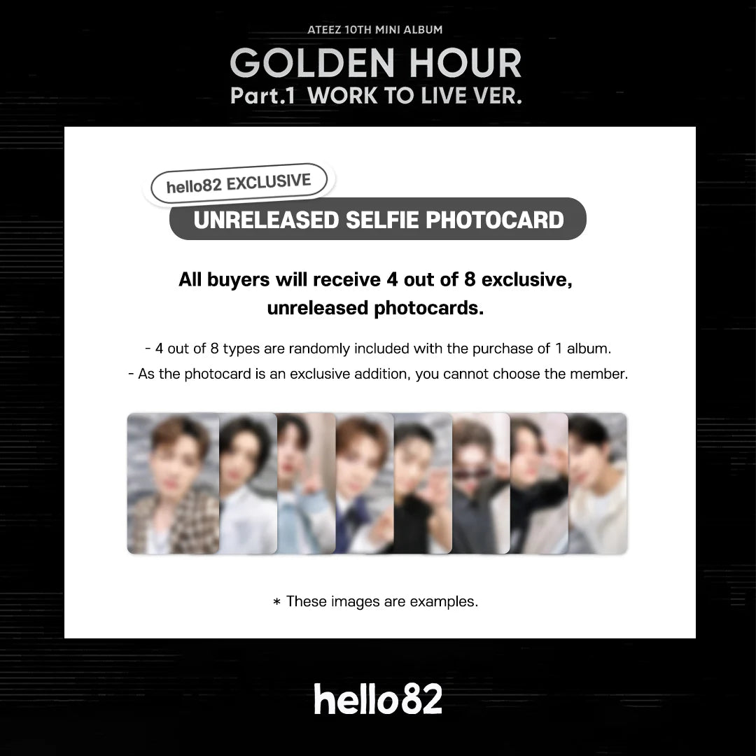 ATEEZ - 10th Mini-Album [GOLDEN HOUR Part.1 'WORK TO LIVE VER.'] (hello82 Release) + Selfie Photocard Set POB