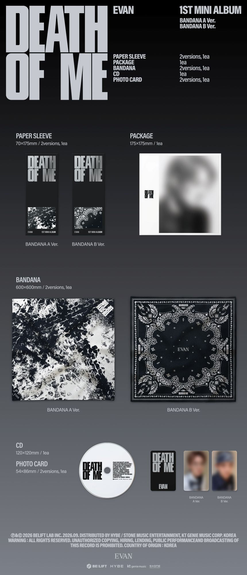 [PRE-ORDER] EVAN - 1st Mini Album 'DEATH OF ME' (BANDANA ver.) (RANDOM)