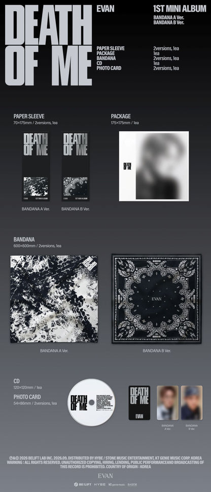 [PRE-ORDER] EVAN - 1st Mini Album 'DEATH OF ME' (BANDANA ver.) (RANDOM)