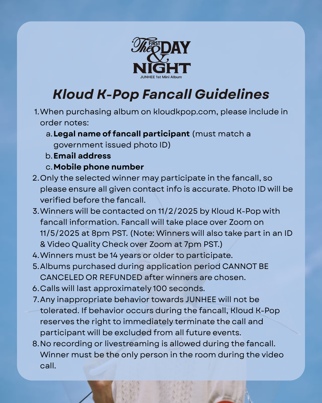 [FANCALL ENTRY] A.C.E - JUNHEE - 1st Solo Mini Album 'The First Day and Night' + Kloud K-Pop Lucky Draw Photocard POB