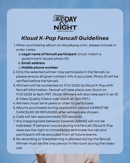 [FANCALL ENTRY] A.C.E - JUNHEE - 1st Solo Mini Album 'The First Day and Night' + Kloud K-Pop Lucky Draw Photocard POB