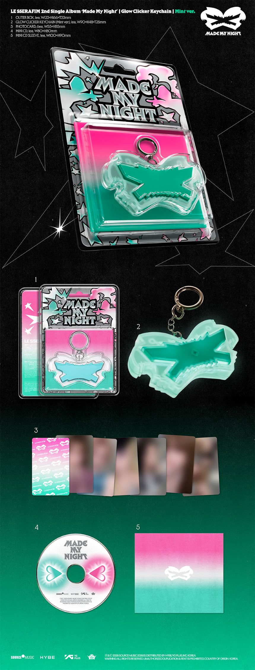 [PRE-ORDER] LE SSERAFIM - 2nd Single Album 'Made My Night' (Glow Clicker Keychain ver.)