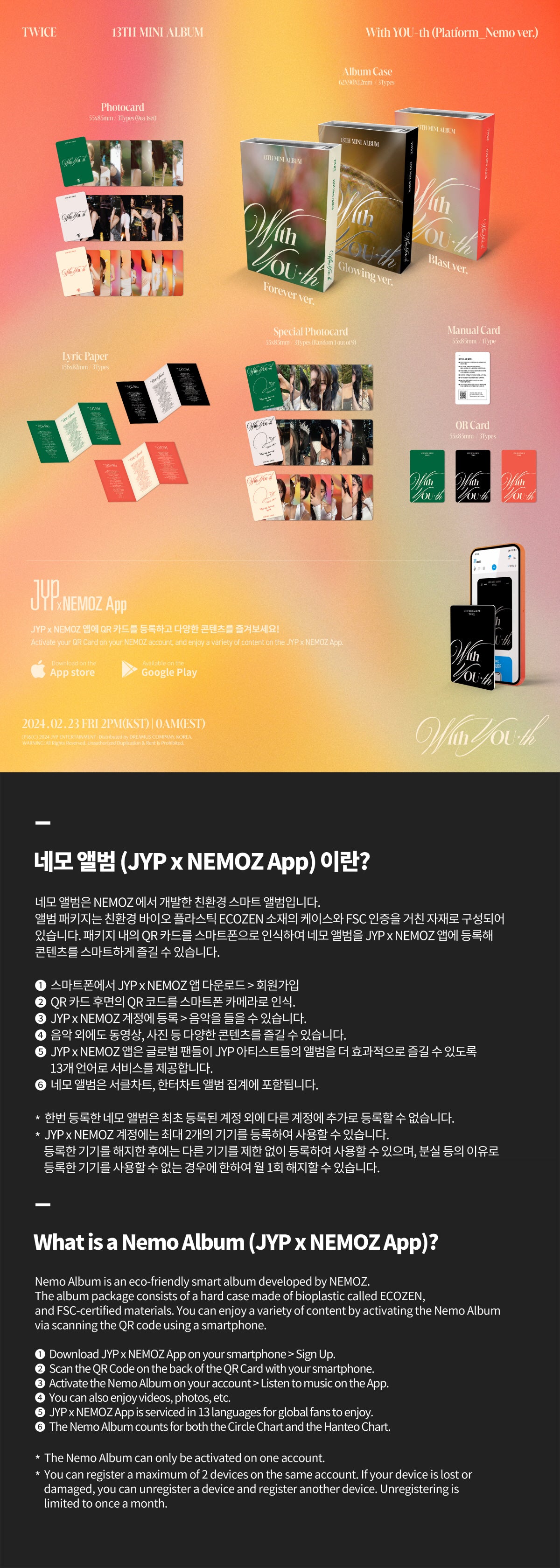 [PRE-ORDER] TWICE - 13th Mini-Album 'With YOU-th' (Platform_NEMO Version) [FULL SET] + JYP Gift