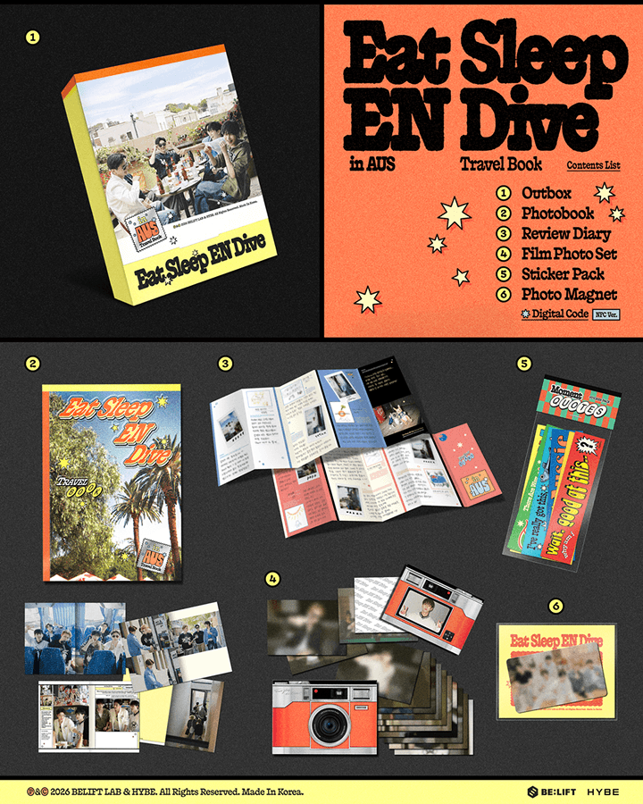 ENHYPEN - 'Eat Sleep EN Dive in AUS' TRAVEL BOOK + Apple Music Magnet POBs