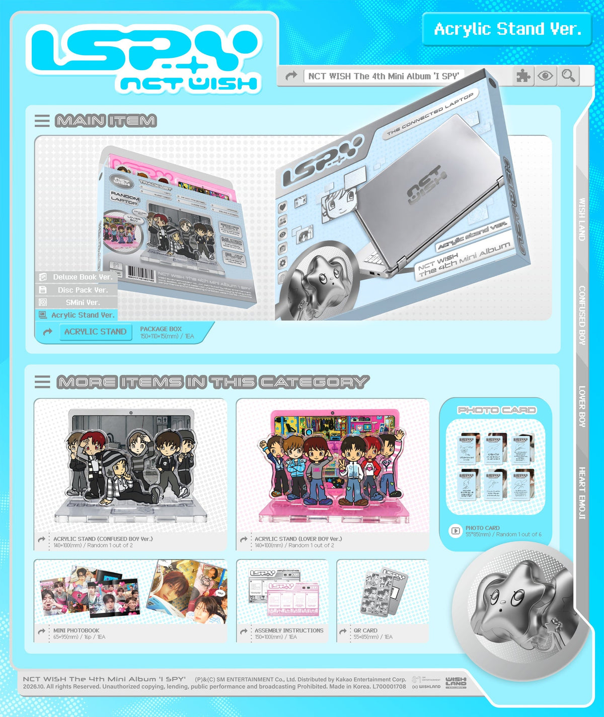 [PRE-ORDER] NCT WISH - 4th Mini 'I SPY' (Acrylic Stand Ver.) (SMART ALBUM) (RANDOM)